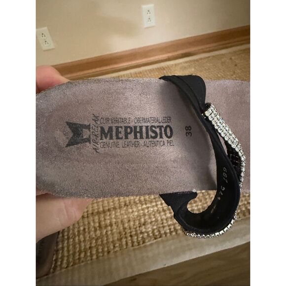 Mephisto Helen Spark Sandals 38 Black Rhinestone Cork Wedge Comfort Slides - Picture 4 of 8
